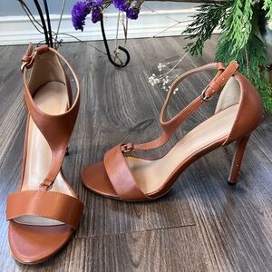 Elegant Brown Leather High Heels with Ankle Strap